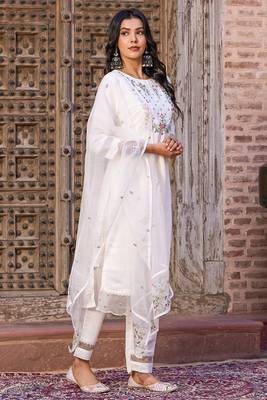 White colour fancy and girlish partywear embroidered party suit 4