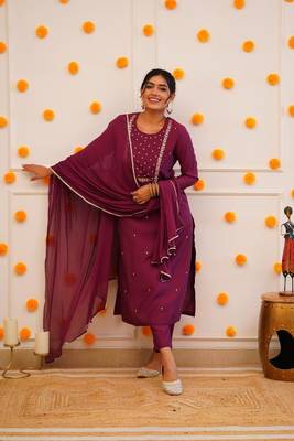 Wine colour fancy and sober embroidered salwar suit 1
