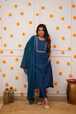 Petrol colour fancy and sober embroidered salwar suit 3
