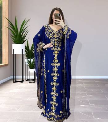 Navy Blue Georgette Gold Zari Work Abaya Style Islamic Abaya 1