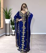 Navy Blue Georgette Gold Zari Work Abaya Style Islamic Abaya
