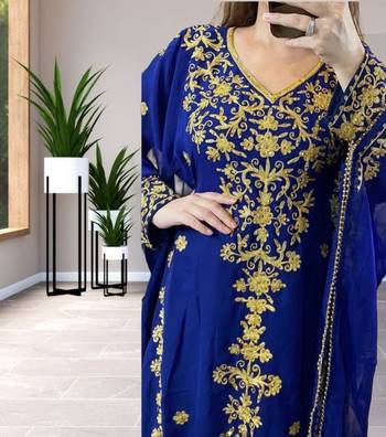 Navy Blue Georgette Gold Zari Work Abaya Style Islamic Abaya 2