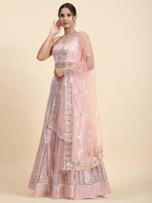 Baby Pink Georgette Sequin Work Lehenga 5