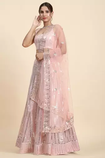 Baby Pink Georgette Sequin Work Lehenga