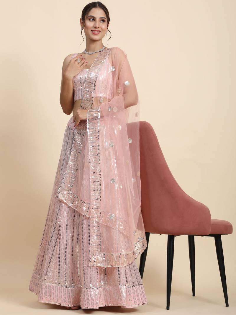 Baby Pink Georgette Sequin Work Lehenga