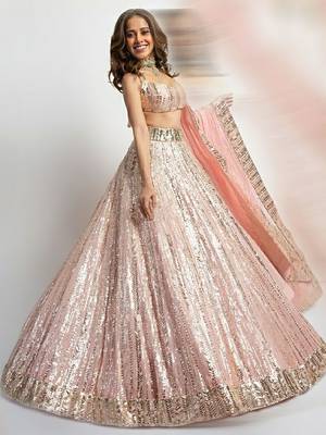 Baby Pink Georgette Sequin Work Lehenga 8