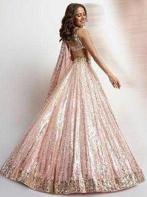 Baby Pink Georgette Sequin Work Lehenga 9