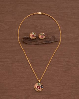 Golden chain with flowers pendant and earrings set one gram gold 2