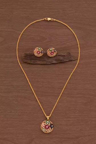 Golden chain with flowers pendant and earrings set one gram gold