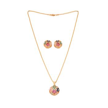 Golden chain with flowers pendant and earrings set one gram gold 3