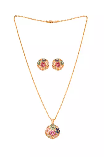 Golden chain with flowers pendant and earrings set one gram gold