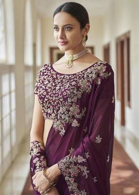 Purple Art Silk Aari Embroidered Designer Party Wear Saree 3
