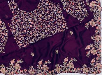 Purple Art Silk Aari Embroidered Designer Party Wear Saree 4