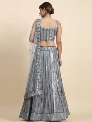 Grey 3Mm And 7Mm Sequins Embroidered Georgette Party Wear Lehenga Choli 10