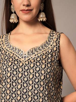 Midnight Blue and Beige Rayon Zari Work Embroidered Sharara Set 4