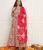 Pink floral anarkali suit set with dupatta