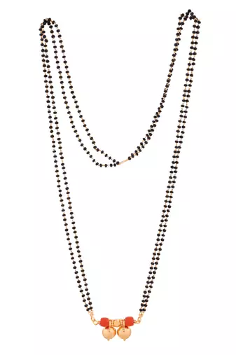 Black beads mangalsutra LONG with double vati pendant one gram gold