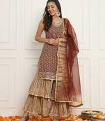Women floral brown sharara set with dupatta
