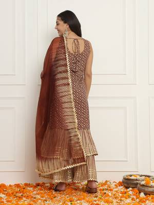 Women floral brown sharara set with dupatta 2