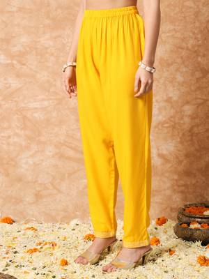 Akshuna Rayon Mirror Work Embroidered Yellow Anarkali Suit  3