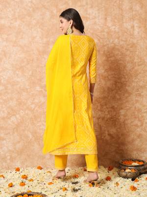 Akshuna Rayon Mirror Work Embroidered Yellow Anarkali Suit  5