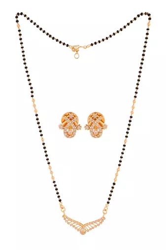 Diamond pendant mangalsutra SHORT and earrings set one gram gold