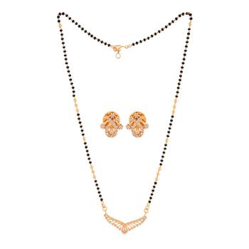 Diamond pendant mangalsutra SHORT and earrings set one gram gold 5