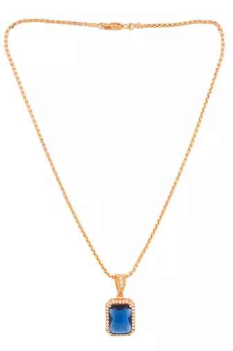 Golden chain with navy blue stone pendant one gram gold