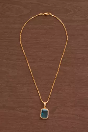 Gold chain SHORT with light blue stone necklace one gram gold