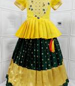 Kids Yellow  New south Indian traditional pattu pavadai Jacquard Lehenga choli for girls dress