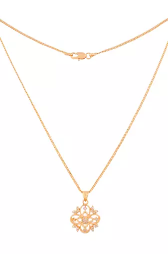 Golden chain SHORT with diamond flower pendant one gram gold