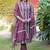 Wine printed cotton blend stitched straight kurta pant with dupatta