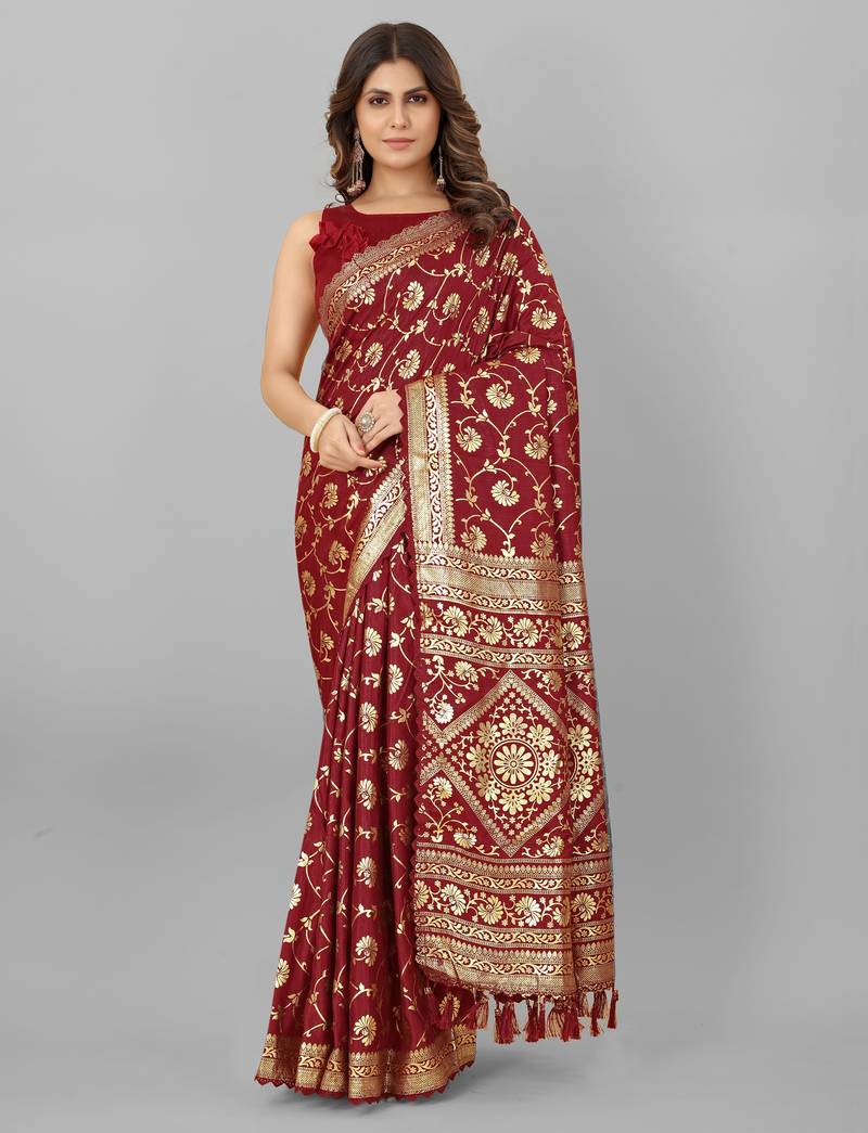 Maroon colour banarasi silk saree