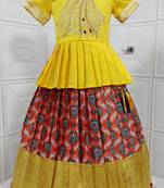 New south Indian traditional pattu pavadai Jecquard Lehenga choli for girls dress