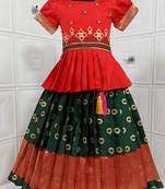 Kids Red New south Indian traditional pattu pavadai Jacquard Lehenga choli for girls dress