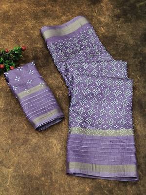 Purple Colour Bandhani  Dola Silk Blend Saree 2