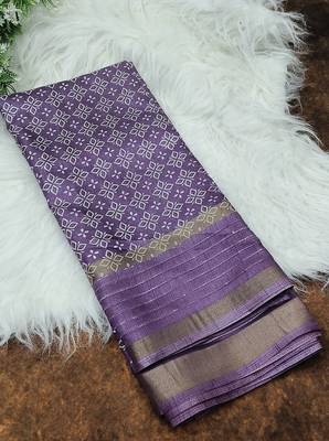 Purple Colour Bandhani  Dola Silk Blend Saree 3