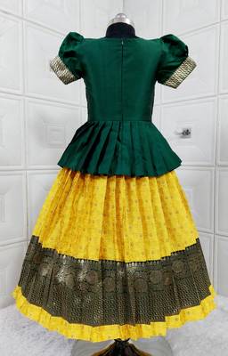 Kids Green New south Indian traditional pattu pavadai Jacquard Lehenga choli for girls dress 2