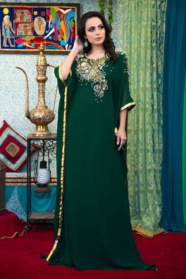 Dark green georgette  designer kaftan 1