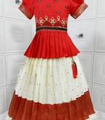 Kids Red New south Indian traditional pattu pavadai Jacquard Lehenga choli for girls dress