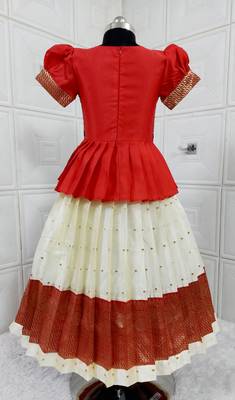 Kids Red New south Indian traditional pattu pavadai Jacquard Lehenga choli for girls dress 2