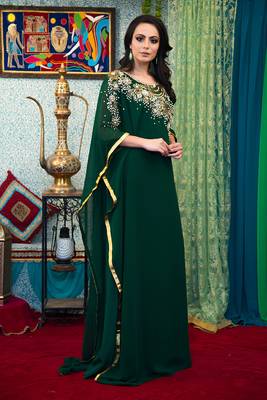 Dark green georgette  designer kaftan 2