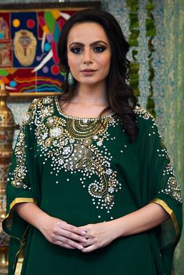 Dark green georgette  designer kaftan 3