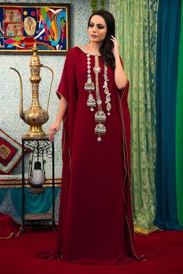 Maroon georgette israeli kaftan 1