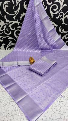 lavender silver zari Work Traditional weeding saree with blouse 1