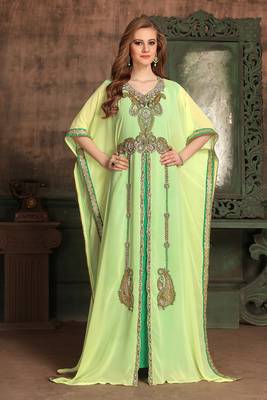 Yellow and green georgette kaftan 1