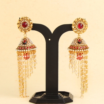 pearl hanging jhumkas
