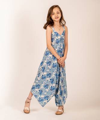 Cream & blue cotton rayon  palazzo jumpsuit 1