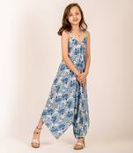 Cream & blue cotton rayon  palazzo jumpsuit