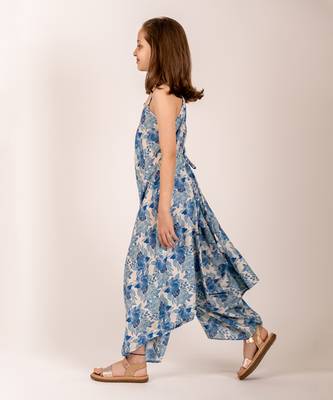 Cream & blue cotton rayon  palazzo jumpsuit 3